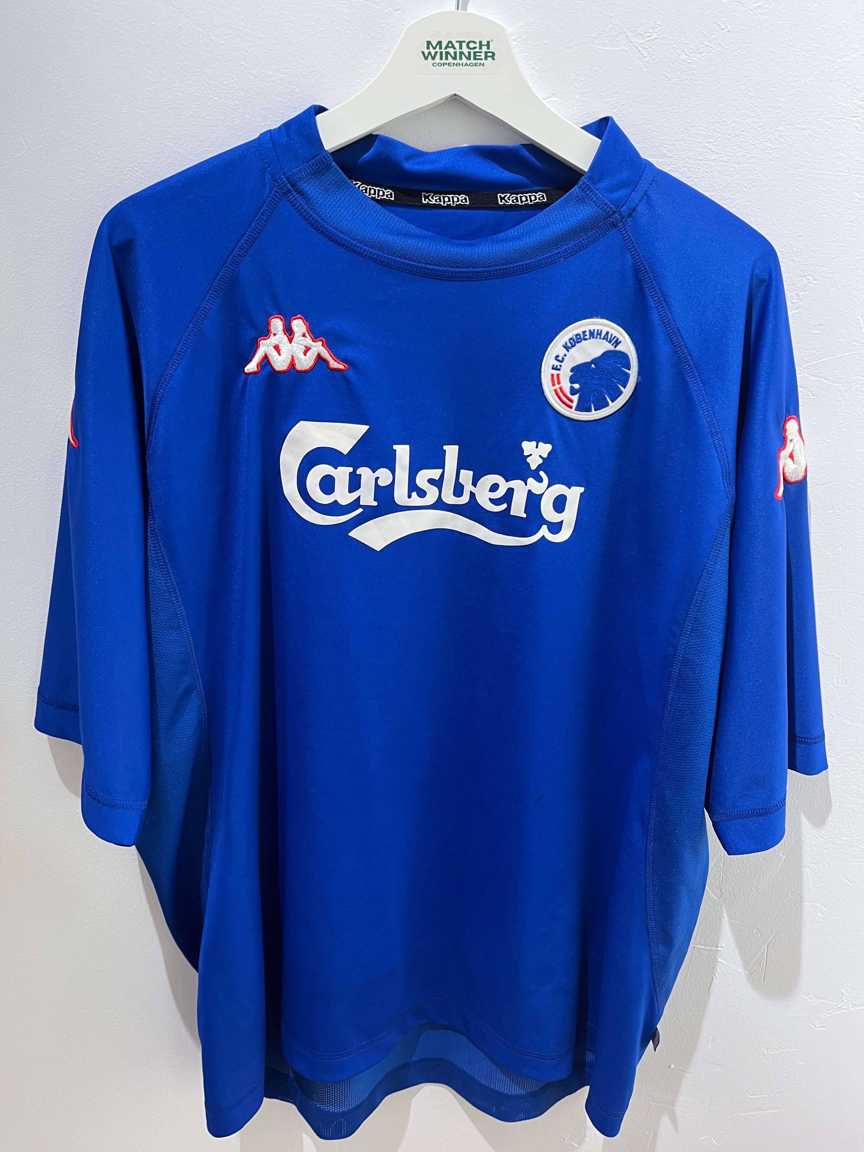 FCK Fjerde 2004/05 L fodboldtrøje i blå med Carlsberg sponsor og Kappa logo