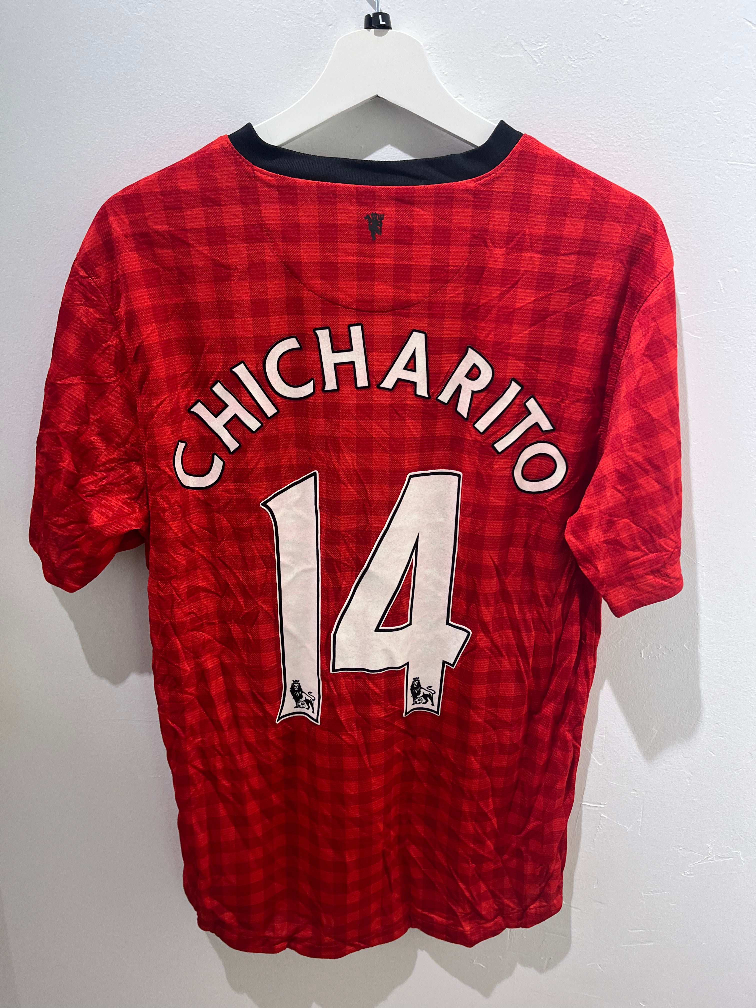 Chicharito Manchester United Hjemme 2012/13 L fodboldtrøje set bagfra med navn og nummer 14